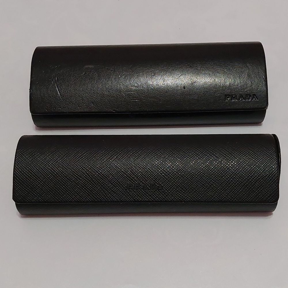 Prada Lot of 2 Black Sunglasses Eyeglasses Hard Case Leather and Faux Leather